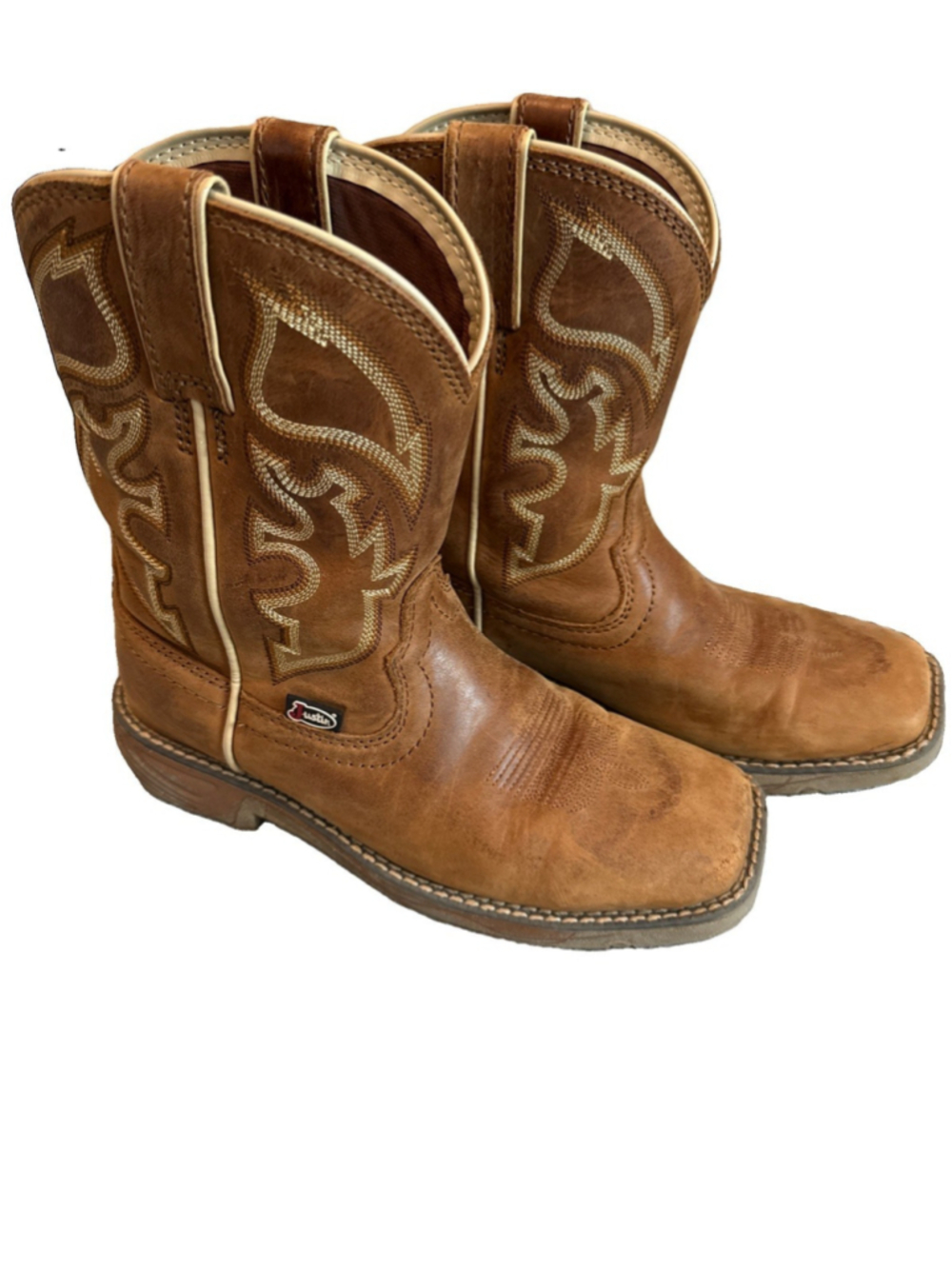 Justin Youth Cowboy Boots Square Toe Size 3.5 Camel Color Leather